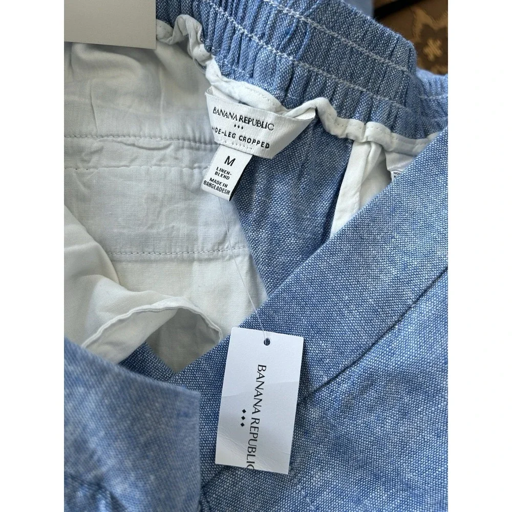 NWT Banana Republic Blue Linen Crop Wide Leg Pants Beach Summer Trouser Sz M